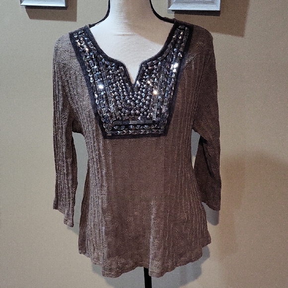 Zba Tops - Zba Embellished Brown Women's Top